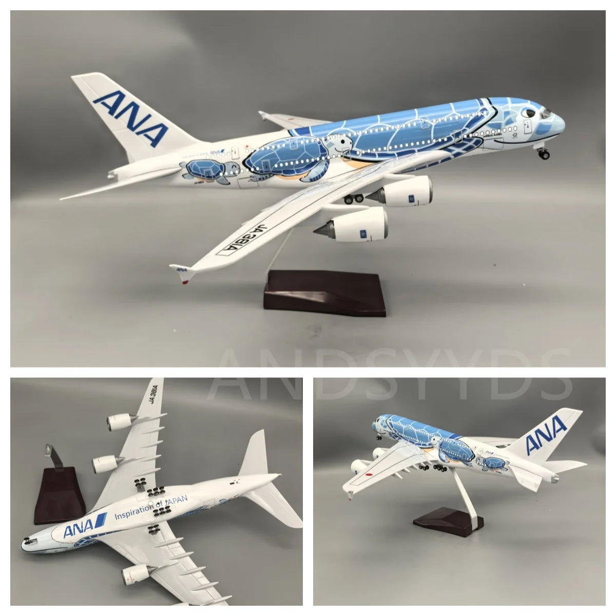 1/160 Scale 47CM Japan Air ANA Airbus A380 Model Plane Cartoon Sea Turtle Airlines Blue Diecast Airplane Toys For Child  Display