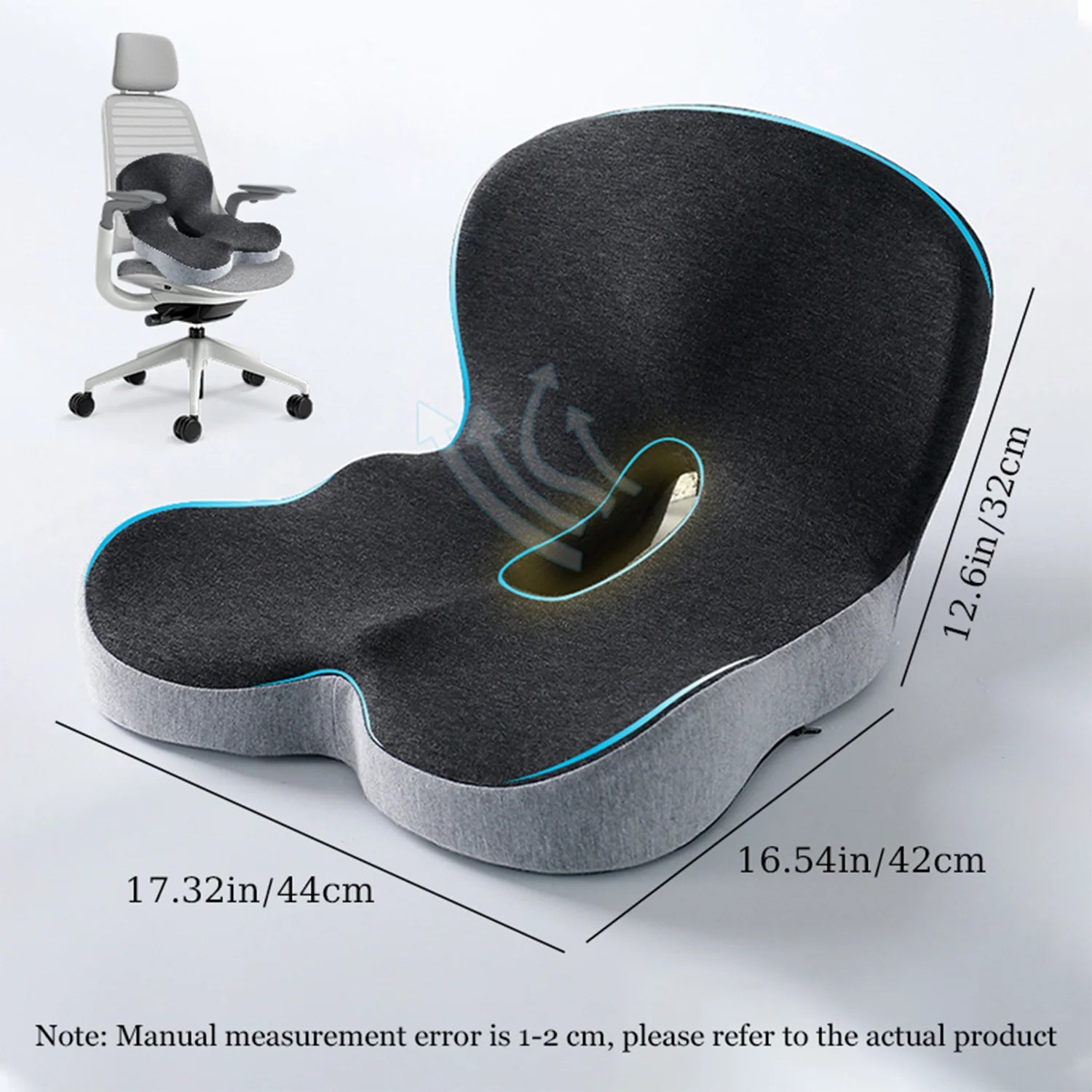 Memory Foam Seat Cushion for Office Chairs&Truck Drivers, Ergonomic Seat Cushion for Back, Tailbone & Sciatica Pain Relief