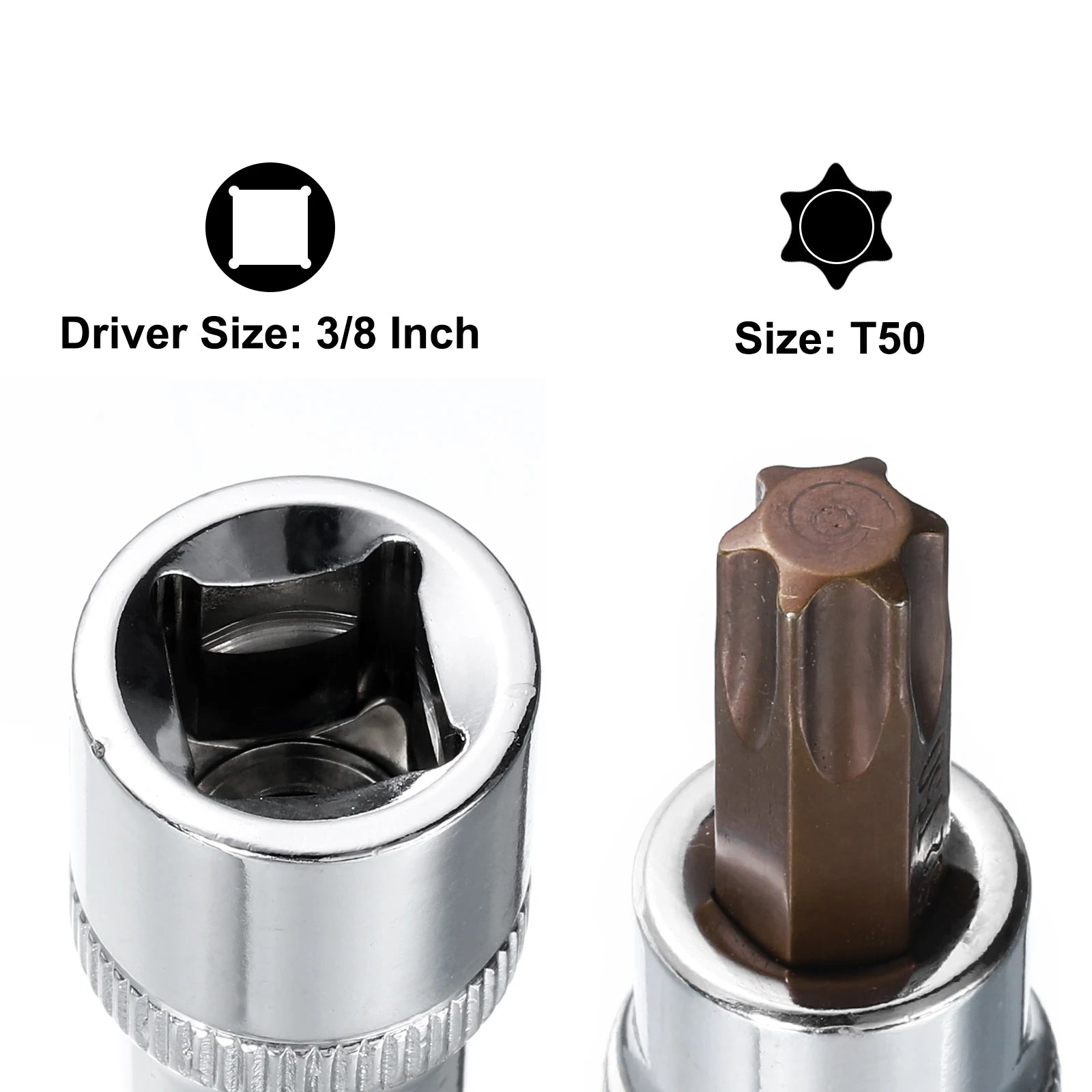 2/3/4/5pcs T8 T20 T25 T27 T30 T40 T50 Torx Bit Socket 1/4" 3/8" Drive S2 Steel Bits CR-V Sockets 38/48mm Length Use with Ratchet
