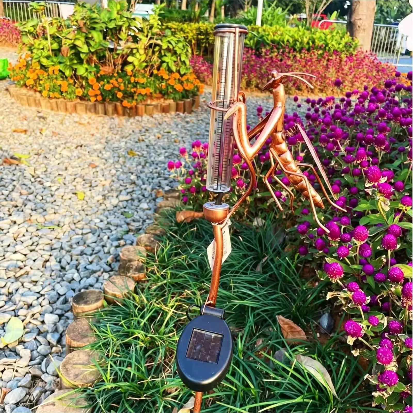 Iron Water Rain Gauge Mantis Solar Lights Rain Gauge Outdoor Decorative Handicraft For Precipitation Weather Forecast Garden