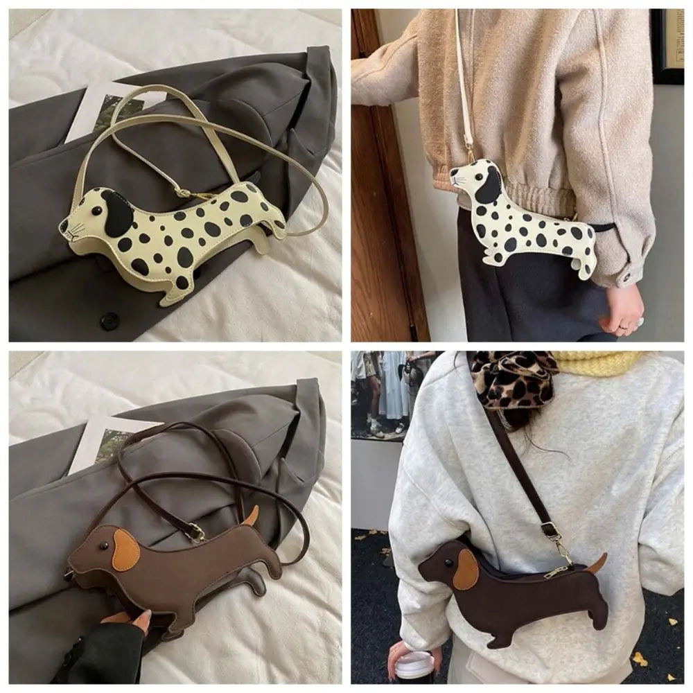 Kawaii Dachshund Crossbody Bag Three-dimensional Anti-splash Water Dog PU Shoulder Pouch Korean Style Lightweight
