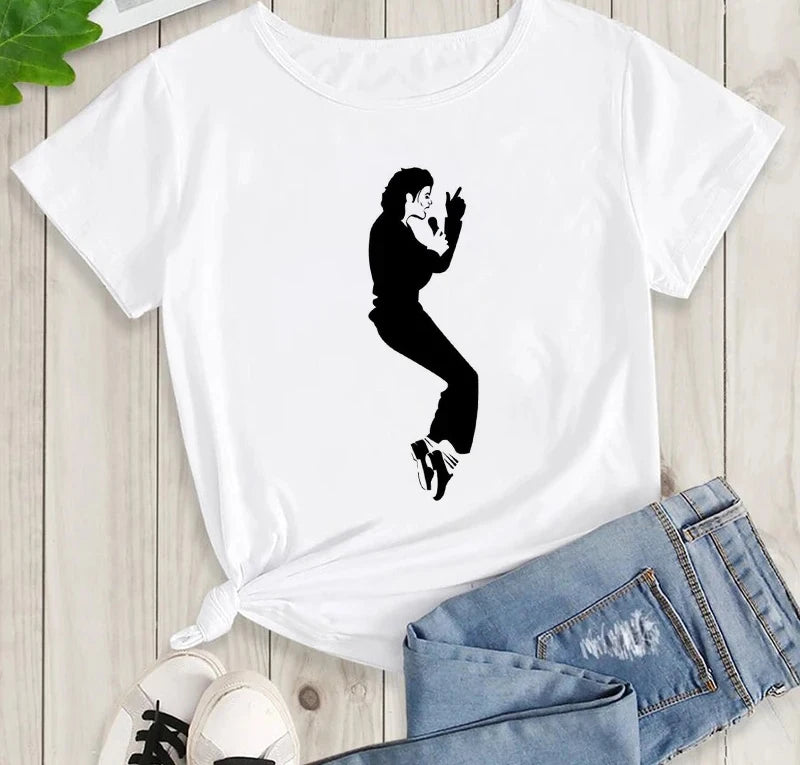 Michael Jackson Graphic Printed Tshirt Harajuku Rock Fashion Casual Short Sleeve Crew Neck Plus Size T Shirt Women