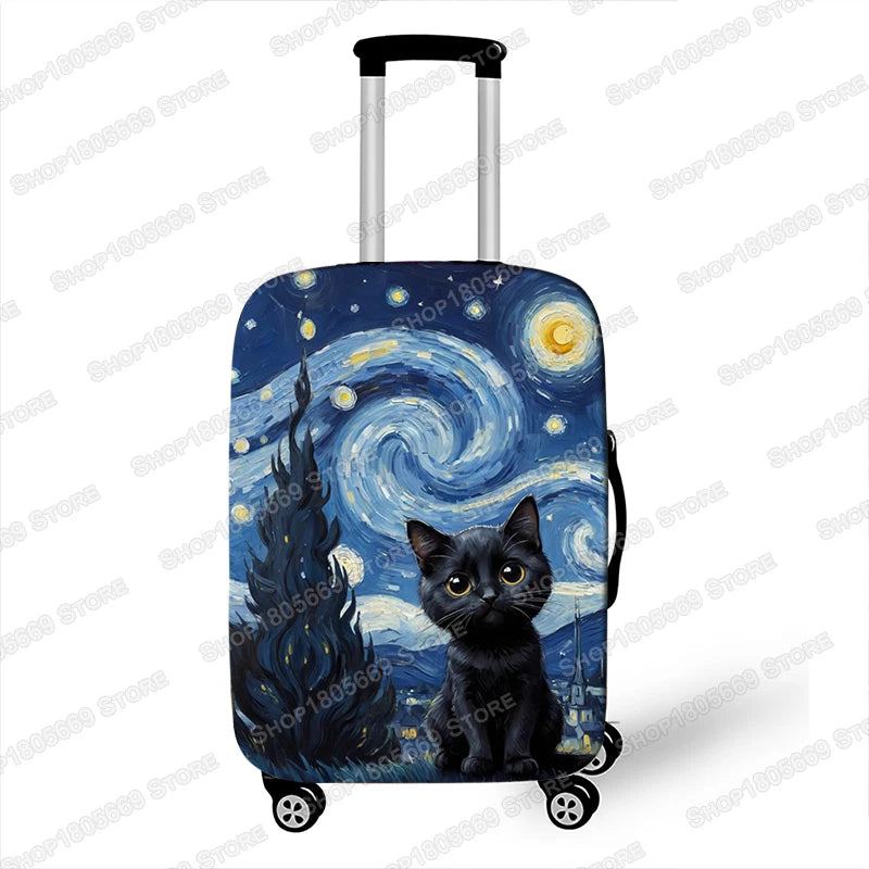 Oil Painting Van Gogh Black Cat Luggage Covers for Travel The Starry Night Suitcase Covers Trolley Case Protective Cover Gift