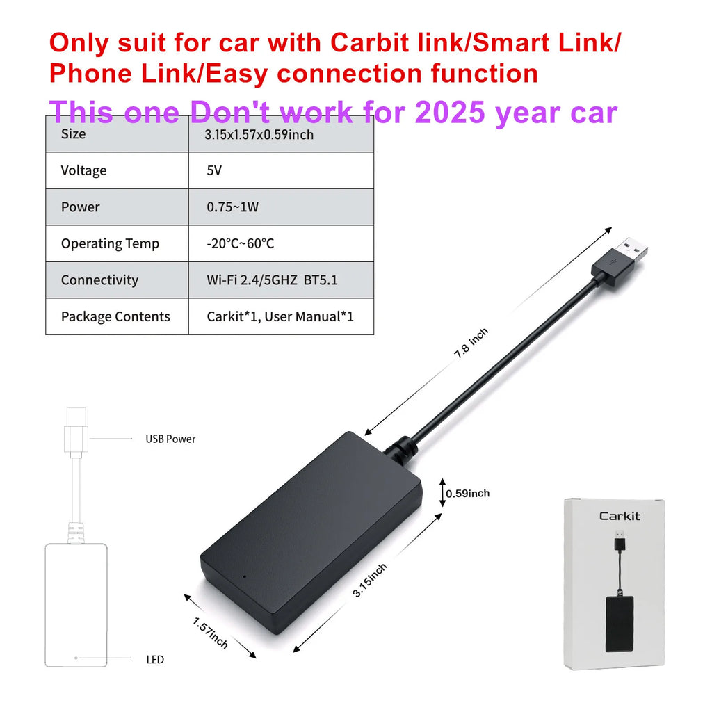 CARABC Carbitlink to Wireless CarPlay Car Navigation Smart Car Carbit Link For Baic X55 Geely Jetour Changan Chery DongFeng