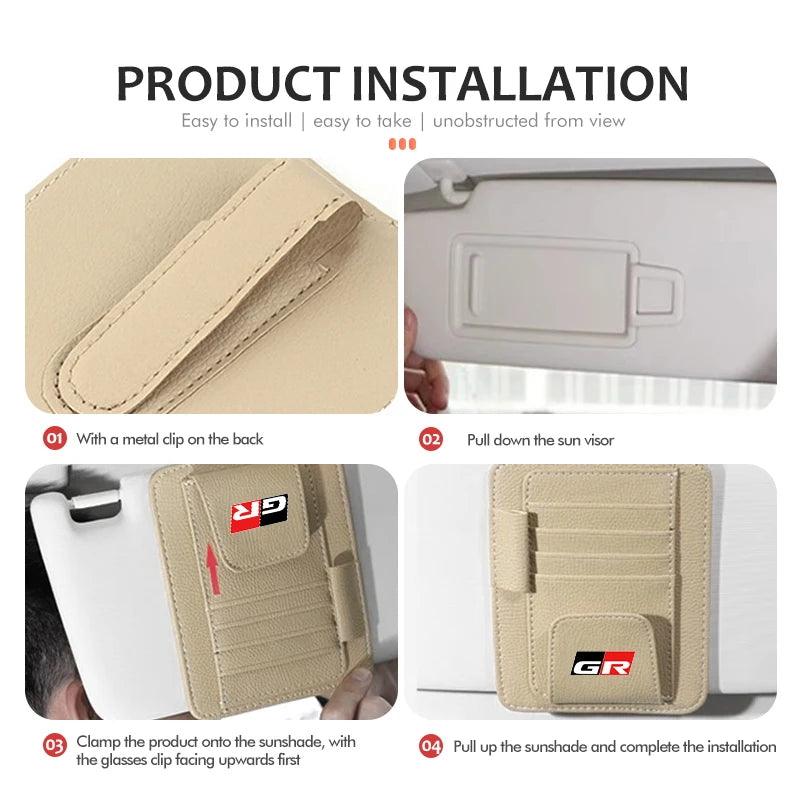 Car Sun Visor Storage Bag Hanging Organizer Holder Accessories For Toyota GR Sport Gazoo Racing Yaris 86 Corolla Hilux Supra