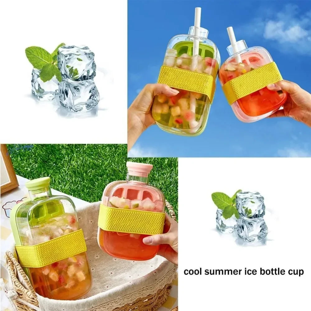 My Crush Cup Ice 2-In-1 Cool Summer Ice Bottle Cup with Straw Touch Free Ice Cube Trays with Lid for Freezer Making Bottle