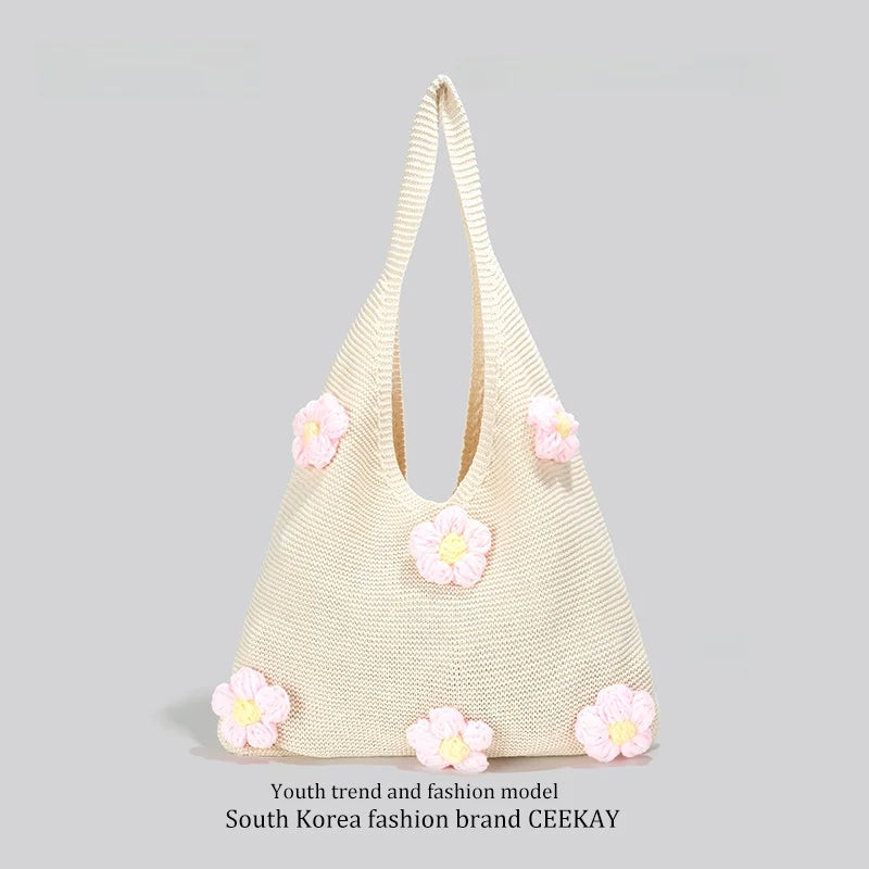 Ceekay Large Capacity Floral Underarm Tote Bag Women's Summer Beach Casual Vacation Handbag Soft Square Shape Zipper Closure