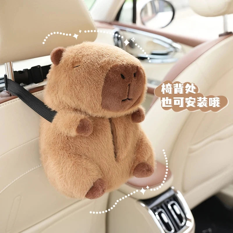Car Backseat Hanging Tissue Bag Box Plush holder cover Auto Toys Interior Decoration Car Tissue Boxes Capybara Plush accessories