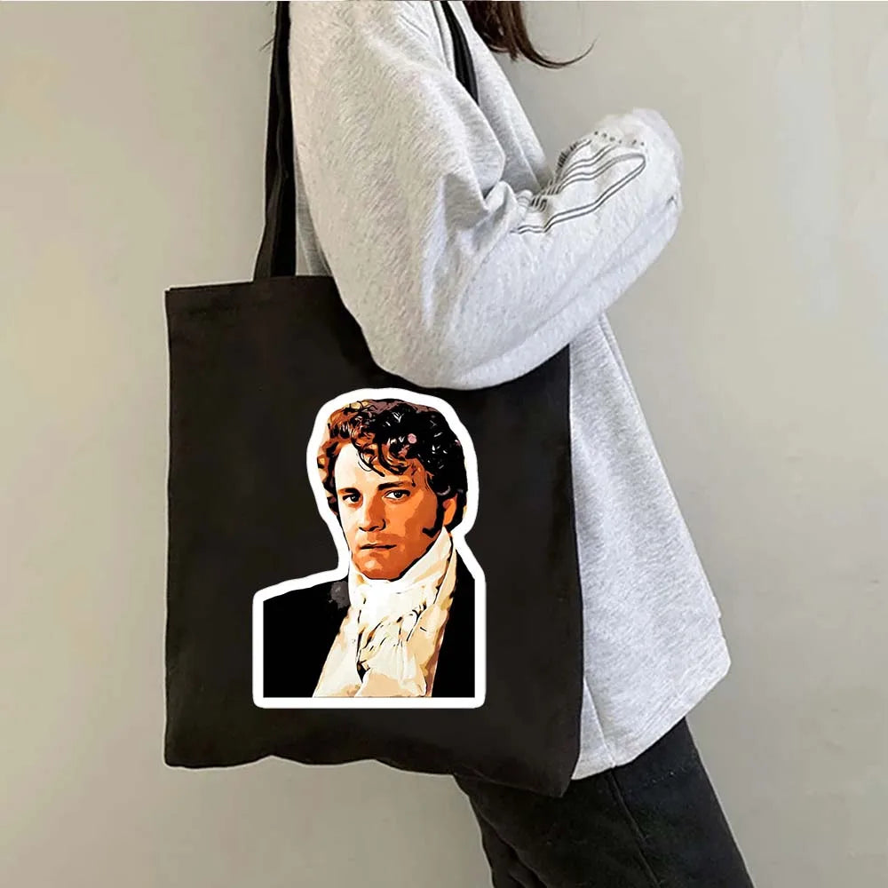 More Pride Less Prejudice Jane Austen Pride Prejudice Elizabeth Darcy Book Bennet Cartoon Shopper Canvas Tote Bag Cotton Handbag