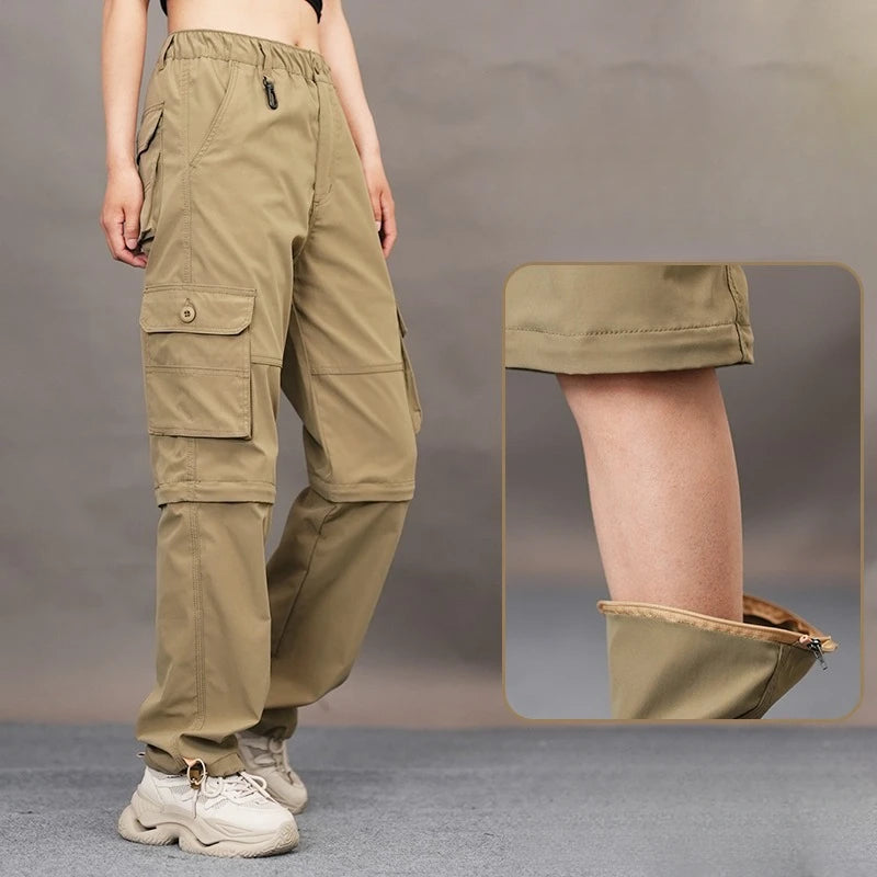 Women's Convertible Quick Dry Outdoor Pants, Summer Thin Cargo Pants, Loose Wide Leg Hiking Trekking Trousers, Streetwear