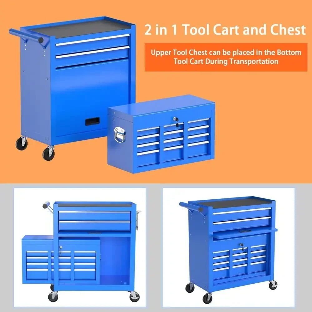 Heavy-Duty Rolling Tool Chest with Removable Cabinet, Lockable Storage Box for Workshops and Garages
