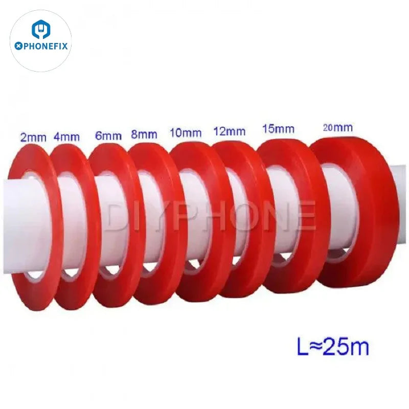 Double Sided Adhesive Tape 2/4/6/8/10/12/20mm x 25M Acrylic PET Red Film Clear Adhesive Tape for Cell Phone Touch Screen Repair