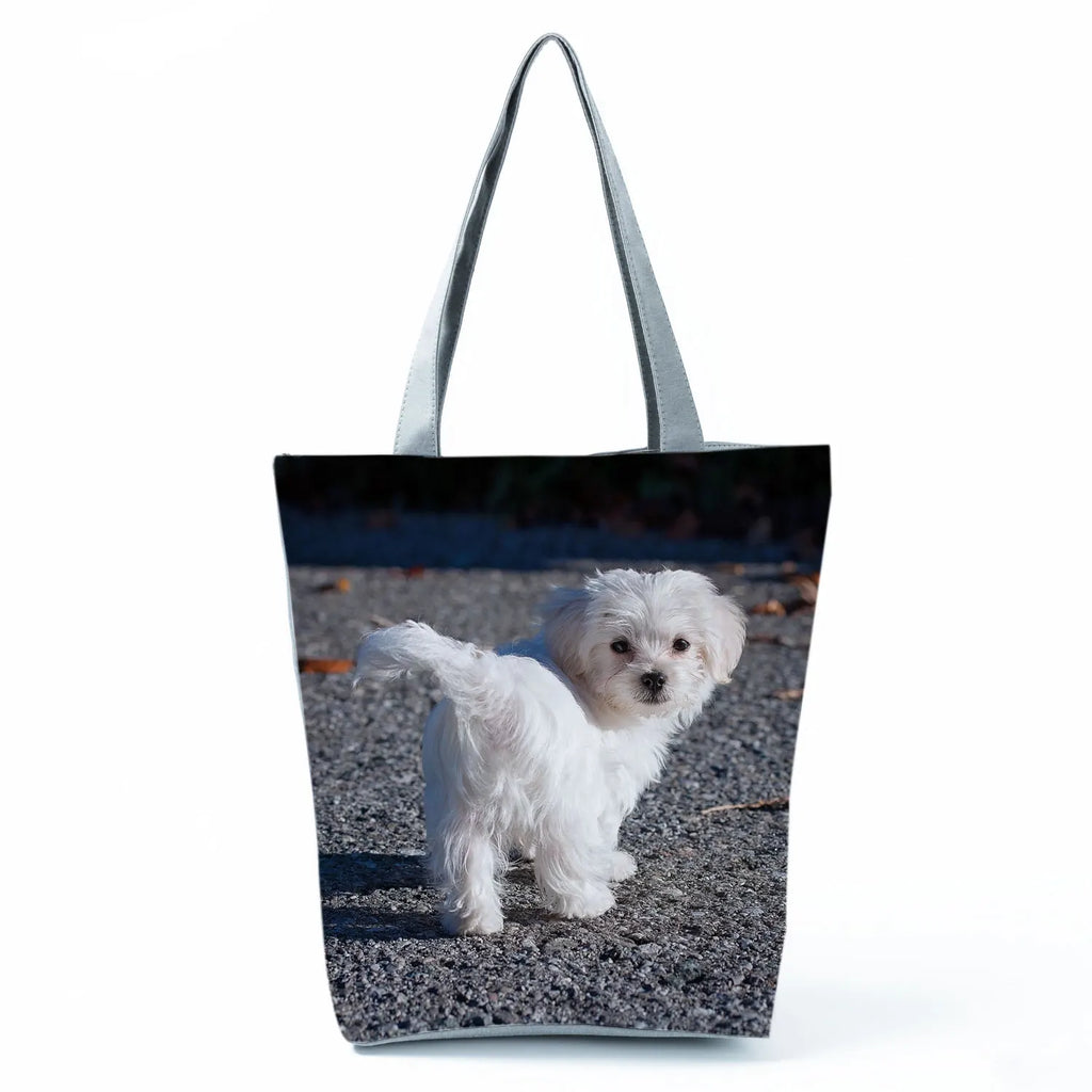Cute Maltese Dogs Print Handbags Casual Women Shopping Bag Large Capacity Foldable Shoulder Bags Eco Reusable Travel Beach Totes
