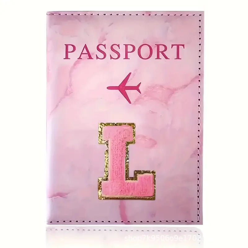 Pink PU Leather Passport Holder with Embroidery Label, Ticket & ID Credit Card Holder Cover, Travel Accessories