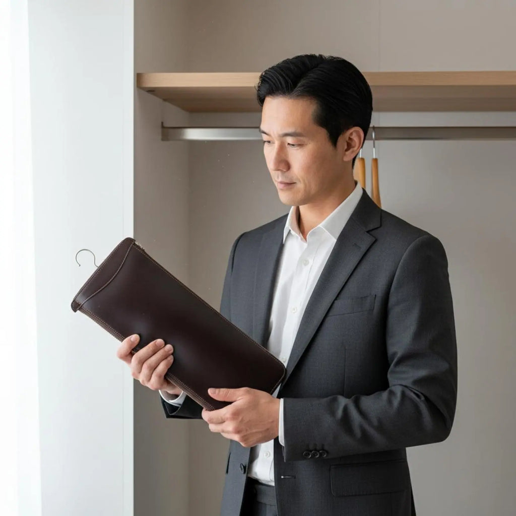 Leather Tie Travel Case Hook Design Leather Tie Box Necktie Storage Box Slim for Travelers