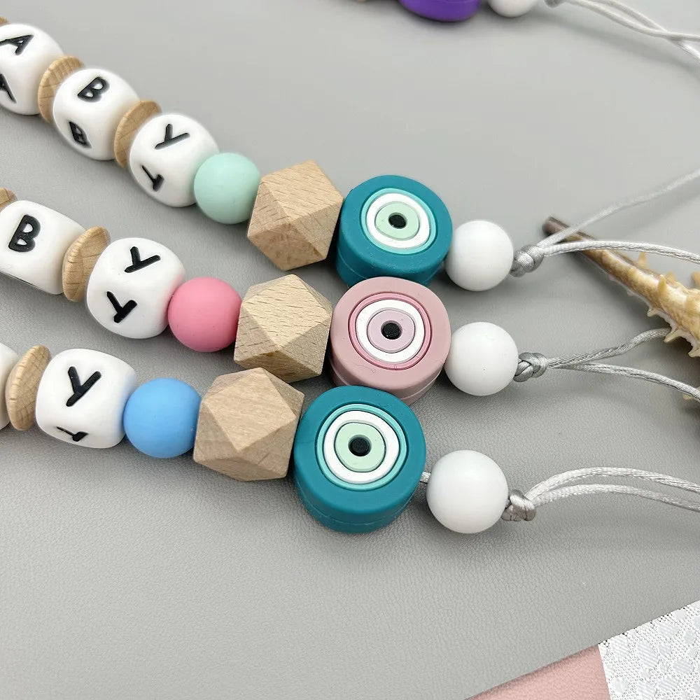 Custom Letter Name Rainbow Pacifier Clips Chain Teether Pendants for Baby Infant Chew Leash Nipple Holder Teether Creative Gifts