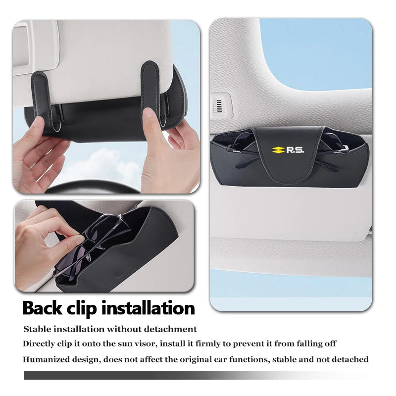 Leather Car Logo Sunglasses Case Sun Visor Sunglasses Storage Accessories For Renault Arkana Captur Twingo Talisman RS Line