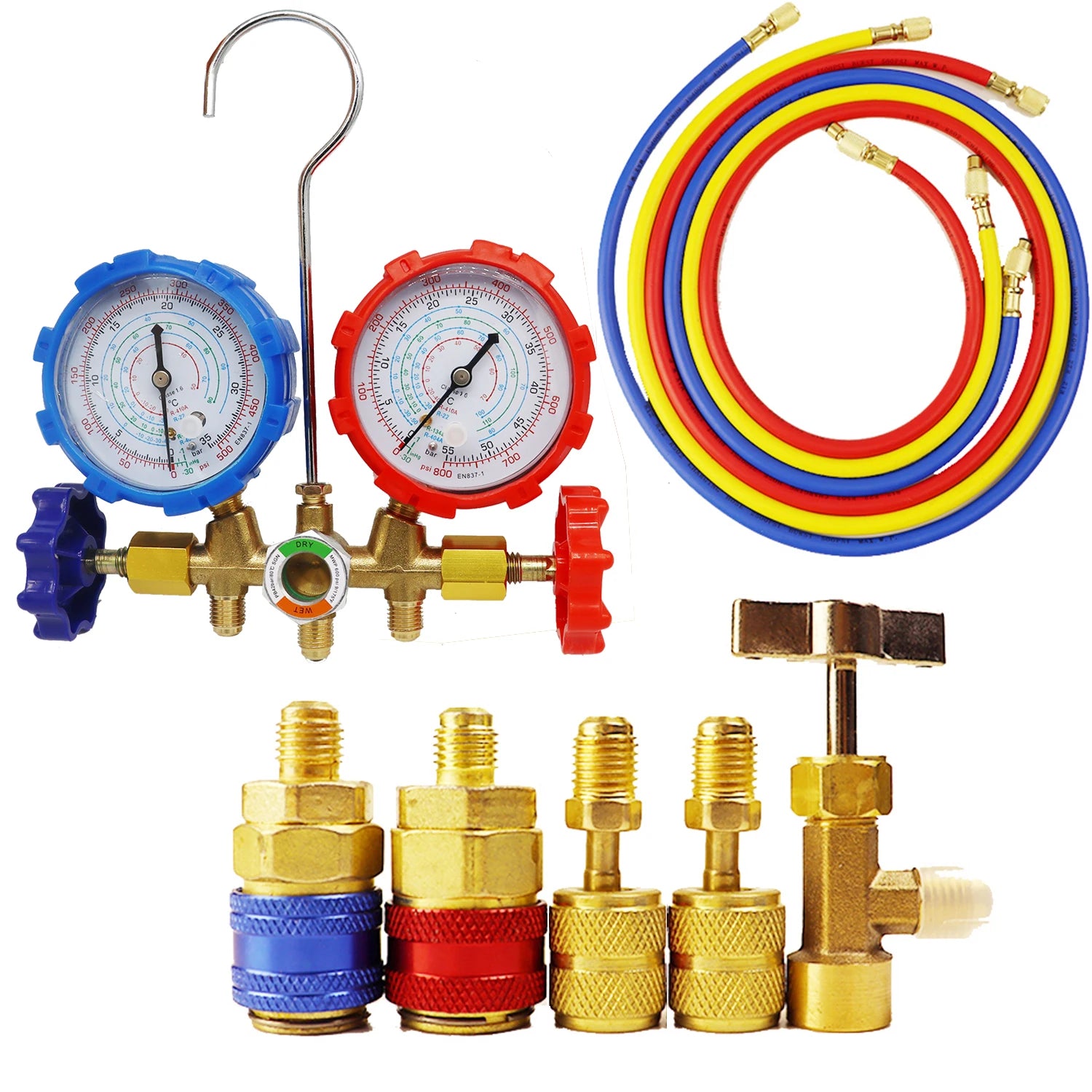 Refrigerant Manifold Gauge Set Diagnostic Air Conditioning Tool Hook Hose for R410A R22 R404A R134A Refrigerant Charging