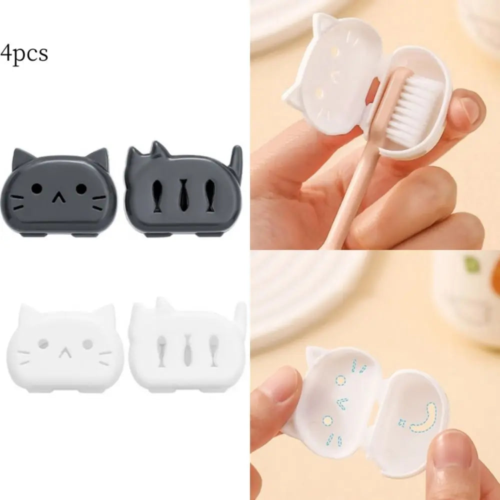 4Pcs Plastic Cat Toothbrush Protective Covers Cat Shape Dustproof Head Toothbrush Head Covers Portable Germproof