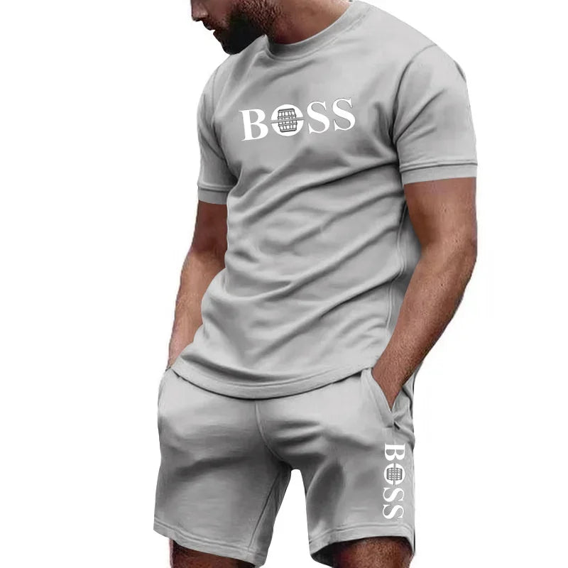 Latest hot selling Men's two-piece sportswear short sleeved T-shirt and pants set running and fitness sportswear summer discount