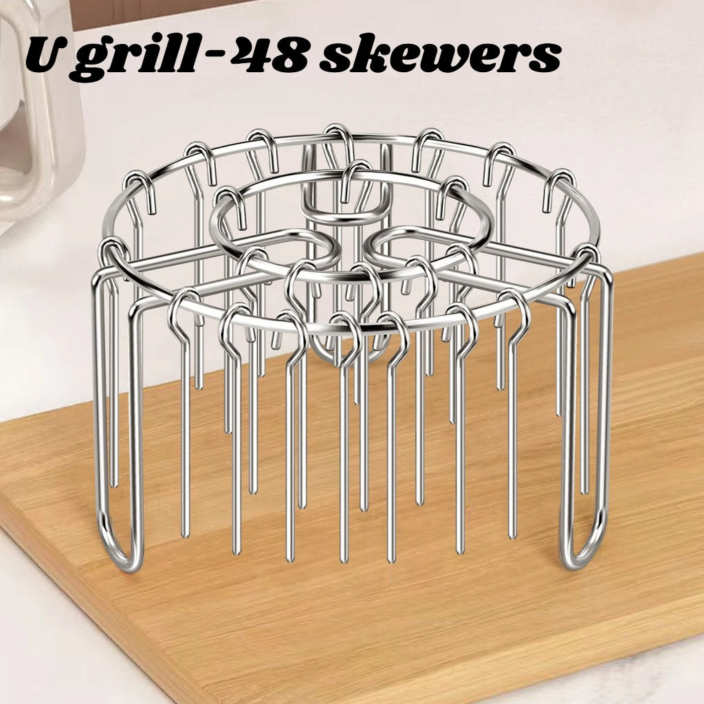 12/24/48 Skewers  Air Fryer Stainless Steel Grill Vertical Skewer Hanging Oven Kebab Rack Kebab Holder Kitchen Gadgets Grill