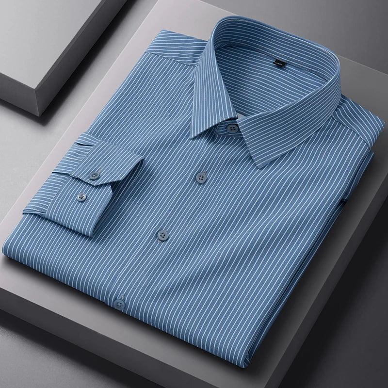 New Anti-Wrinkle Men Shirts Long Sleeves Dress Shirts For Men Slim Fit Camisa Social Business Blouse Plaid Striped Office Shirt