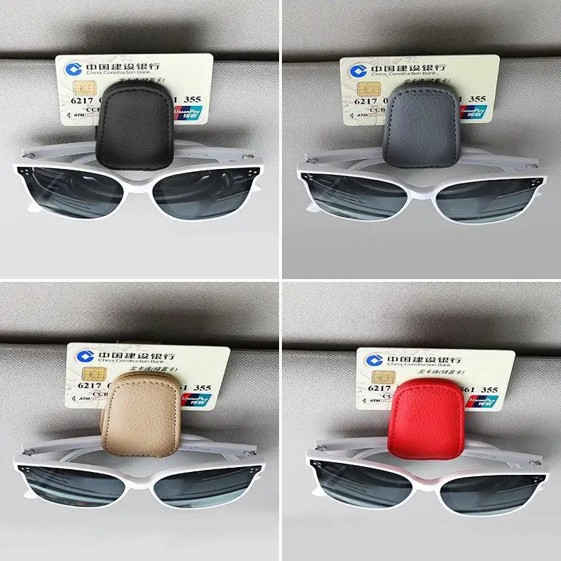 Multifunctional Car Glasses Clip Leather Sun Visor Storage Box Car Sunglasses Holder Organizer
