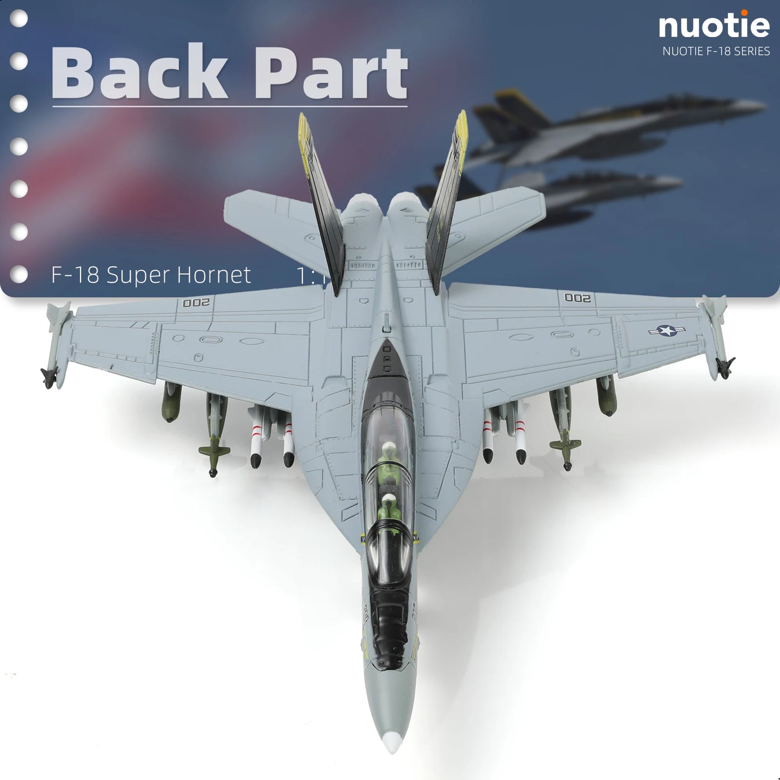 NUOTIE 1/100 F/A-18 Super Hornet Diecast Metal Fighter Jet Model Kits Pre-Build Replica 1943-2018 Jolly Roger Livery Military