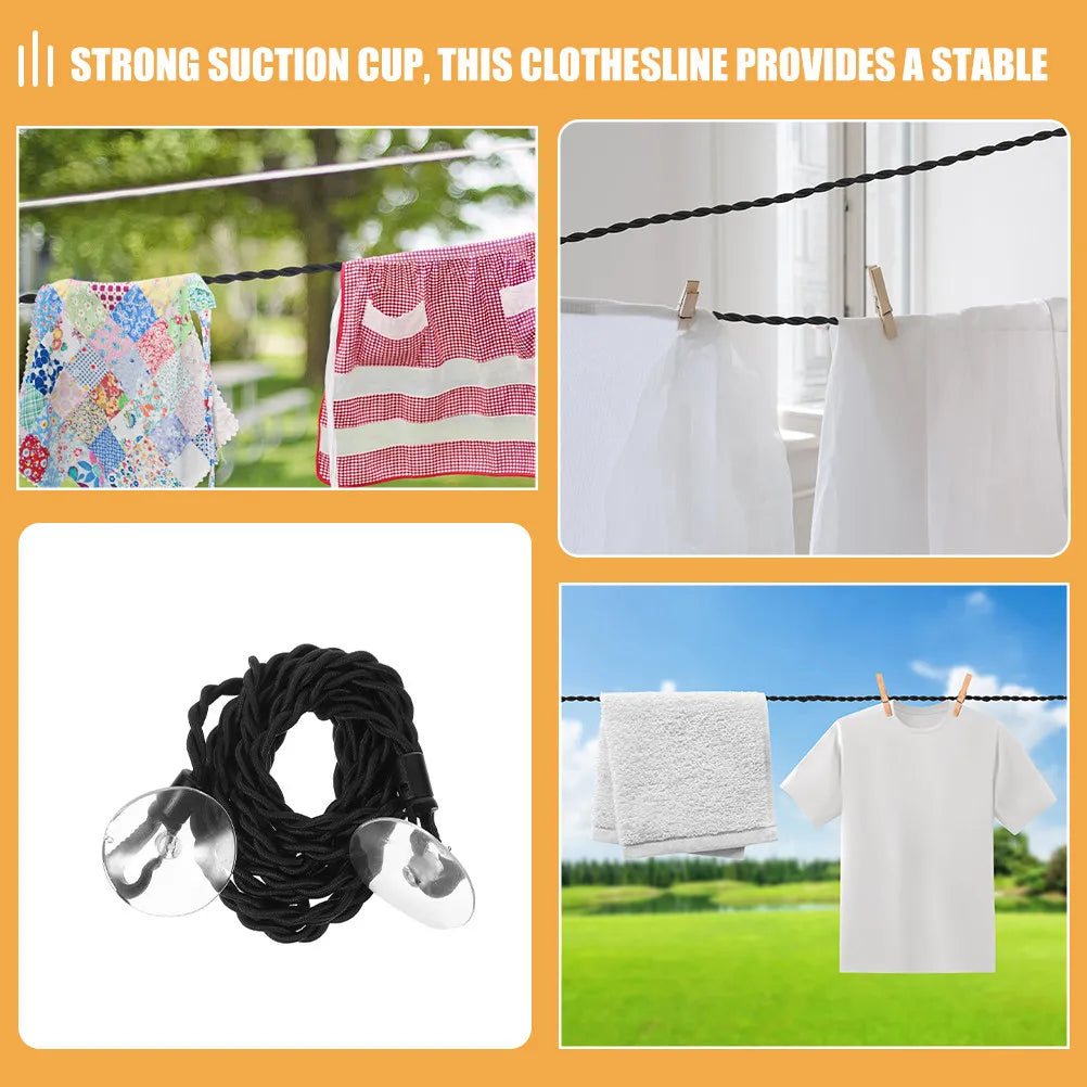 Portable Travel Clothesline Elastic Stretchable Clothes Drying Rope Suction Cup Hook Camping Hiking Outdoor Laundry Line