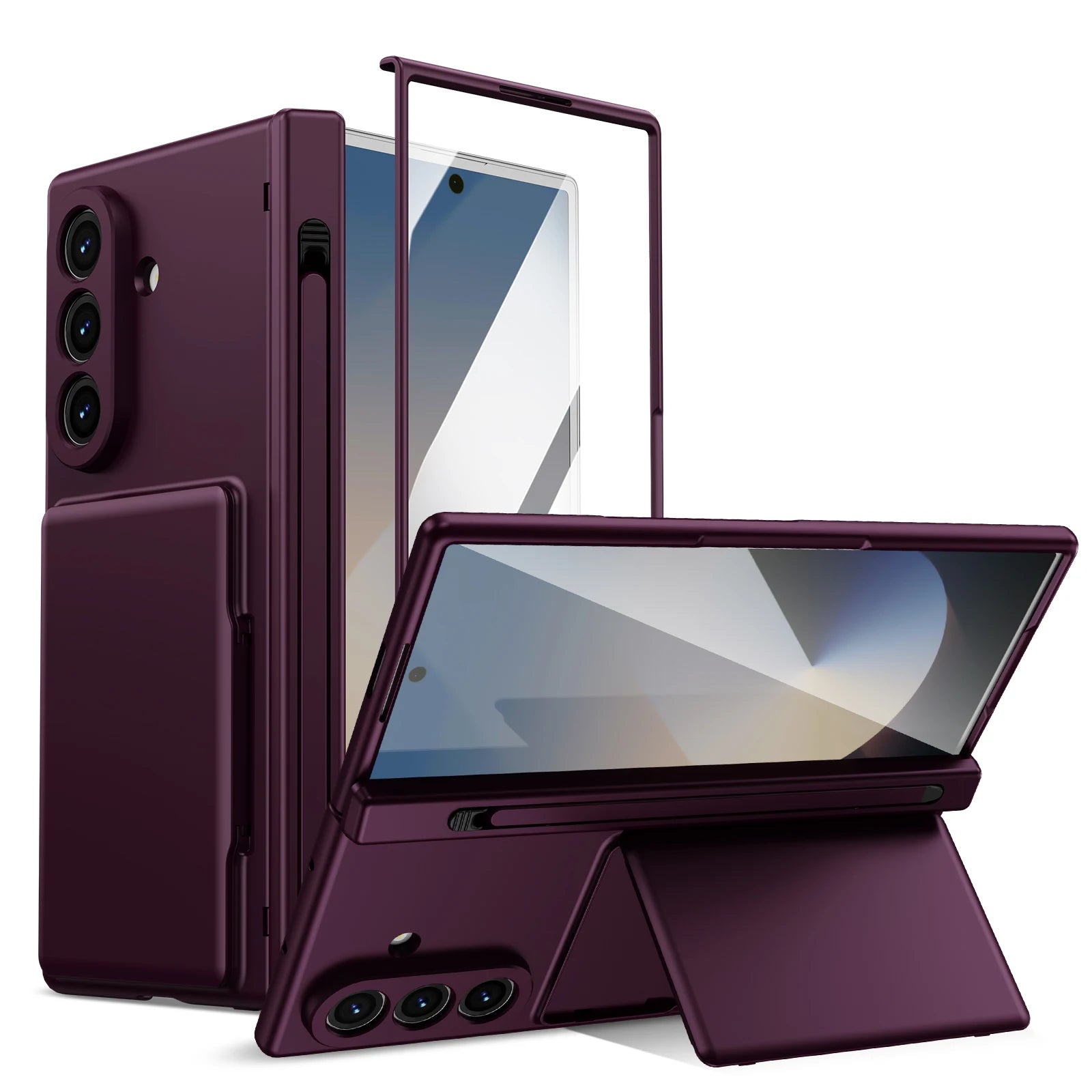 Hinge Wallet Card Slot Bracket Phone Case for Samsung Galaxy Z Fold 5 6 7 8Ultra with Screen Glass Protect Film S Pen Slot Cover