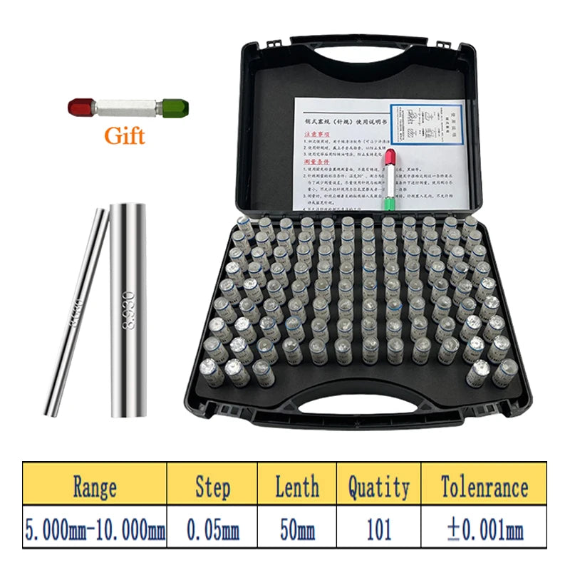 Range 5-6-7-8-9-10mm,101pcs,Step 0.01/0.05mm,Precision Steel Pin Gauge Set,Customized Pin Gage for Carpentry and Inspection