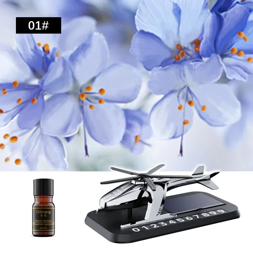 Solar Car Air Freshener With Hidden Phone Plate Helicopter Styling Propeller Perfume Diffuser Auto Novelty Fragrance Accessories