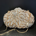 Gold Metal Leaves White Crystals Evening Clutch Bags Luxury Women Wedding Party Purse Ball Handbags Rhinestone Mini Shell Bag