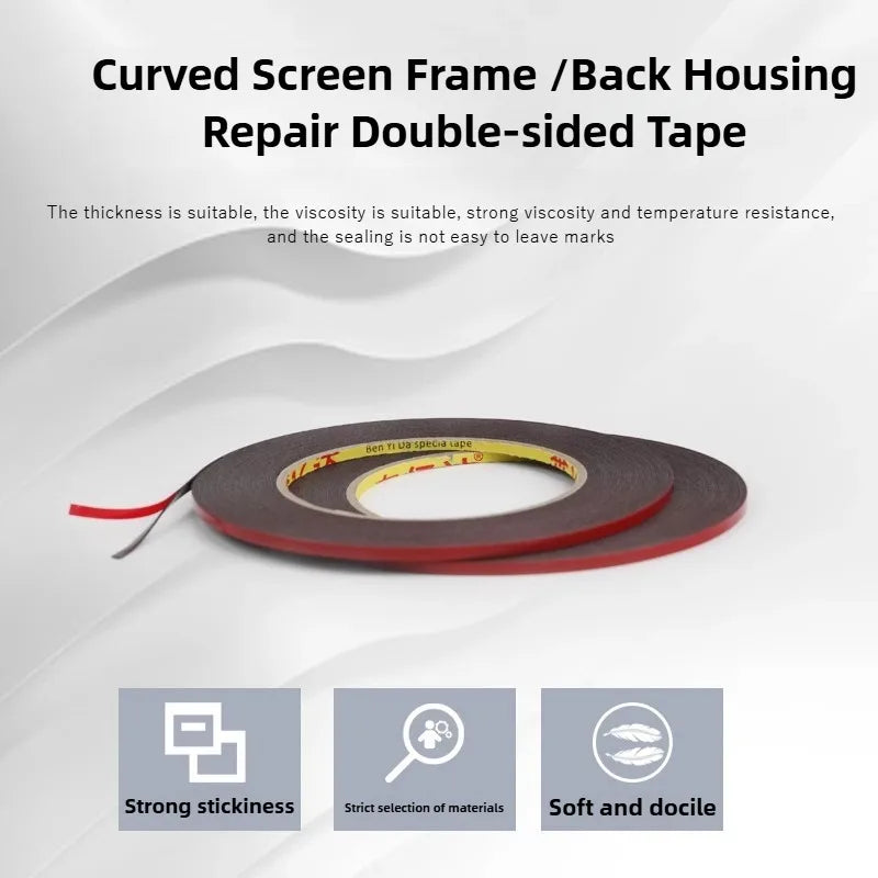 2mm Curved Phone Display Screen Frame Adhesive Tape for Samsung Huawei Xiaomi Strong Double-Sided Foam Tape Back Housing Repair