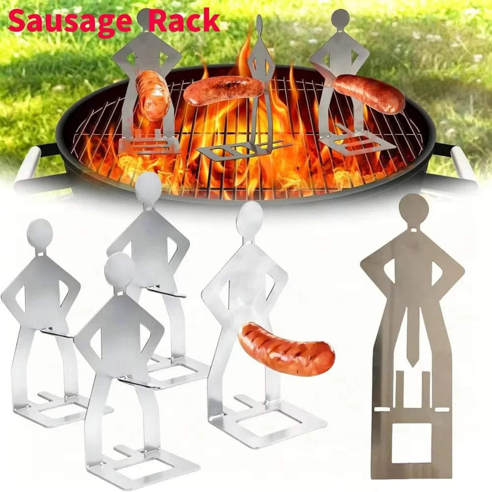 1-5PCS BBQ Sausage Holder Stainless Steel Sausage Roaster Reusable Hot Dog Grill for Outdoor Camping Novelty Party Camping Gifts