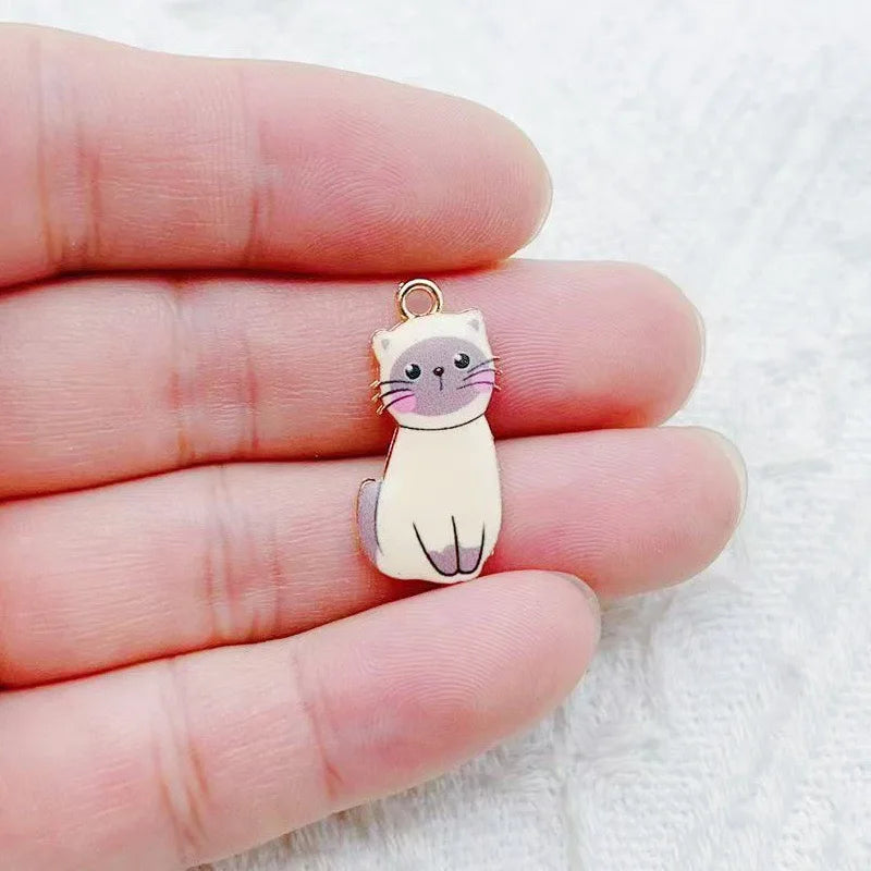 12pcs Cartoon Alloy Drip Oil Cute Cat Pendant DIY Accessories Cat Necklace Bracelet Key Pendant