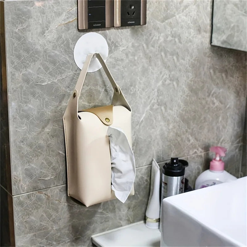 Car tissue box holder Leather car console armrest napkin box visor back tissue box with retaining strap