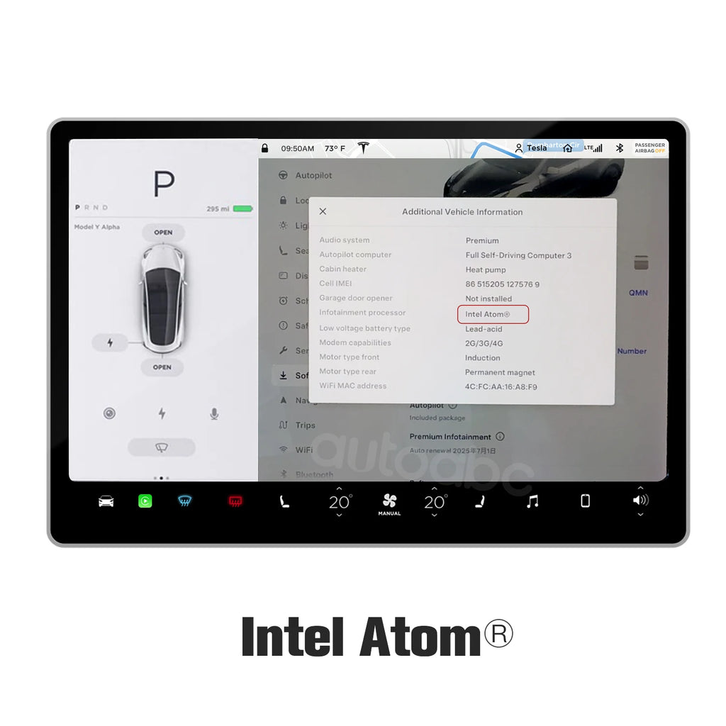 AUTOABC Wireless CarPlay Android Auto for Tesla Model 3 Model Y 2019-2024 Support for Aftermarket Cameras