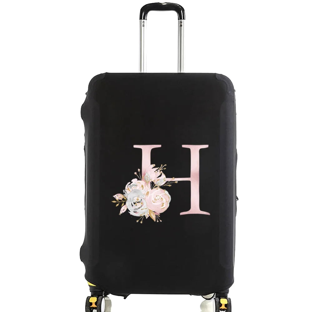 Luggage Case Suitcase Protective Cover Pink Flower Letter Name Pattern Travel Elastic Luggage Dust Cover Apply 18-28 Suitcase