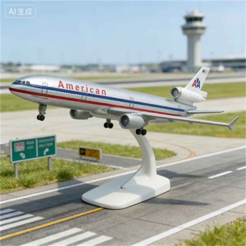 20cm Model American Airlines MD-11 Diecast Alloy Airplane Airways Aircraft With Stand Landing Geer Collection Display Gifts Fan