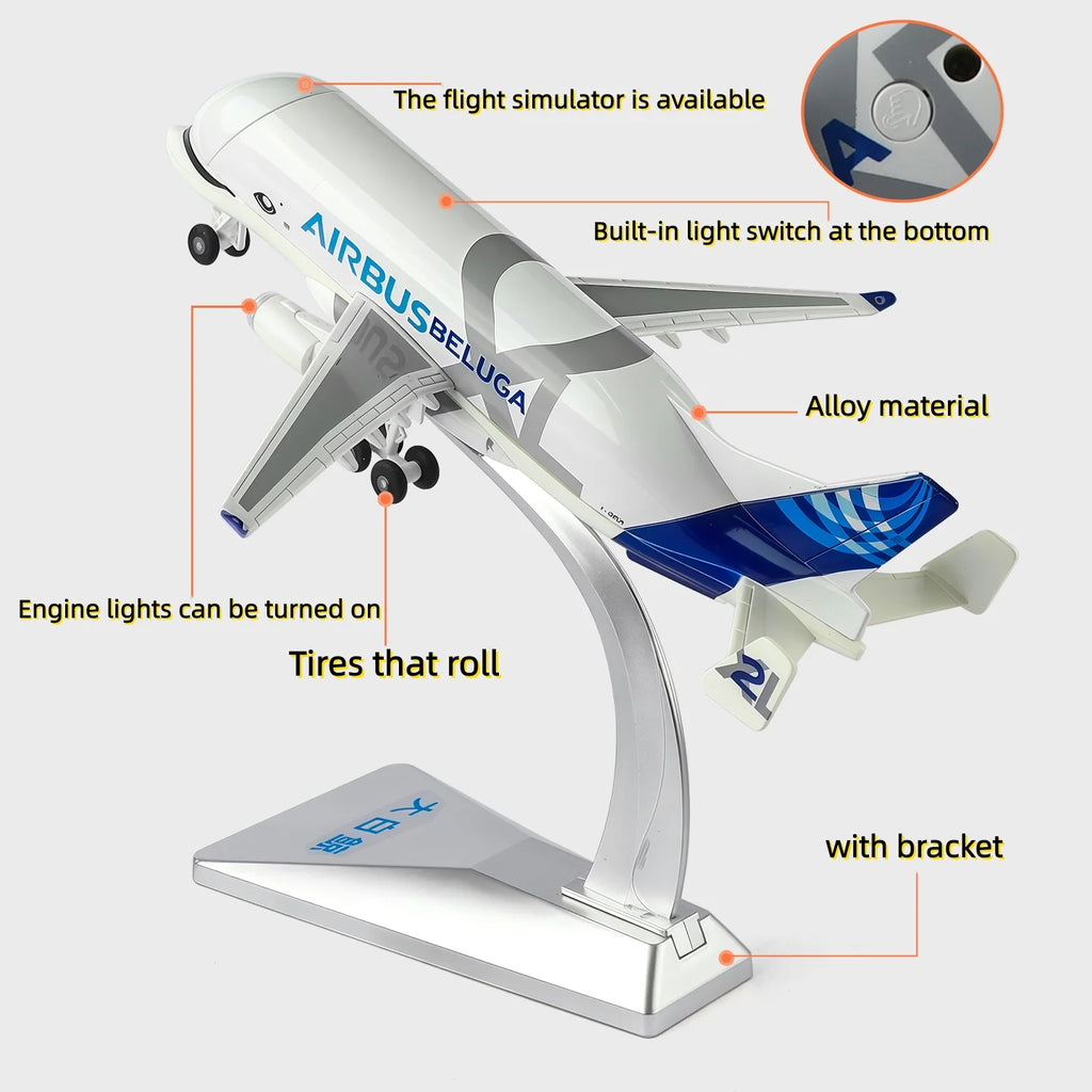 1/72 Scale Beluga A300-600ST Alloy Large Super Transport Airplane Sound Light Decoration for Collections Displays Toys For Boy