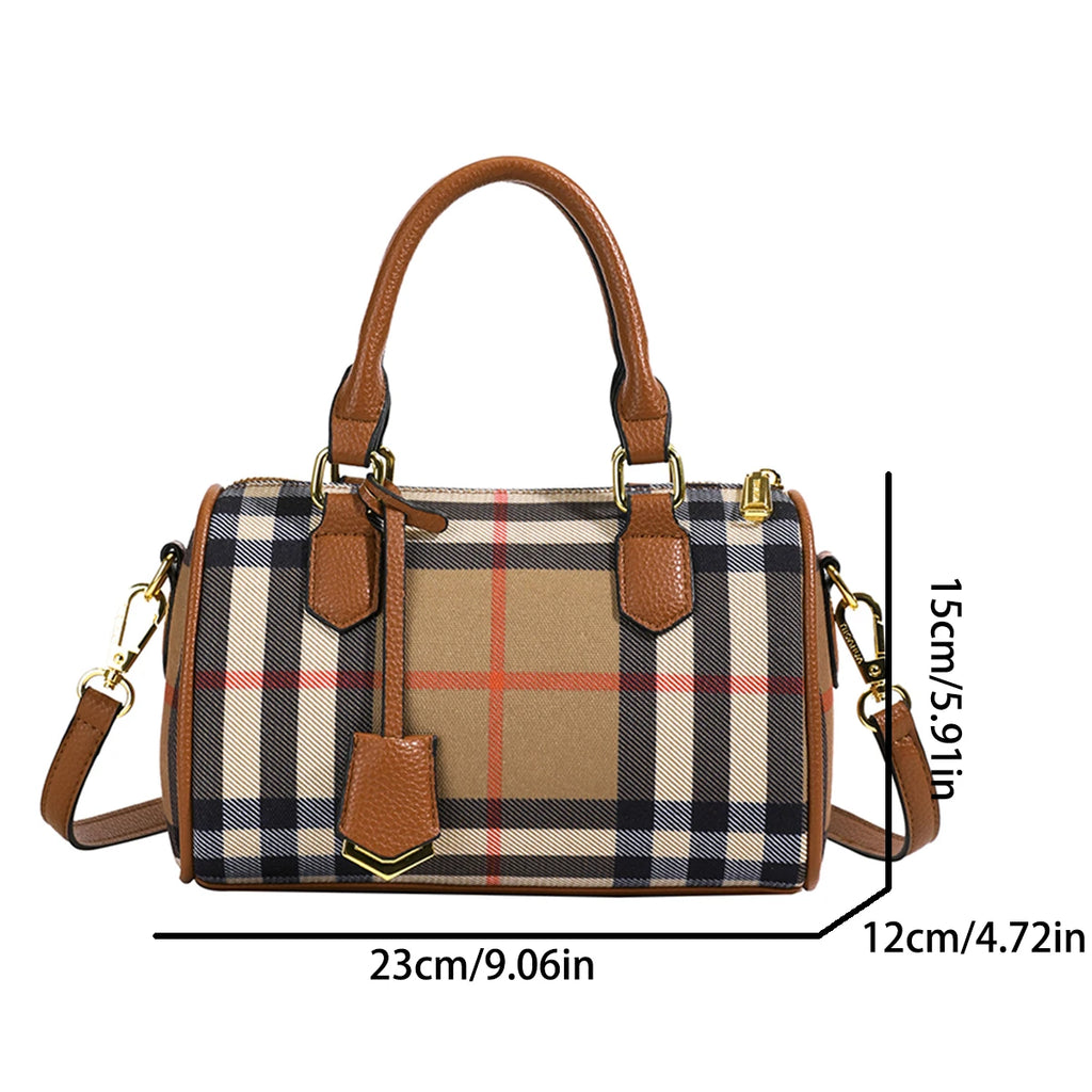 Women Luxury Plaid Shoulder Bag Gold Hardware Lightweight Large Capacity Zipper Adjustable Strap Dual Handles Travel Business