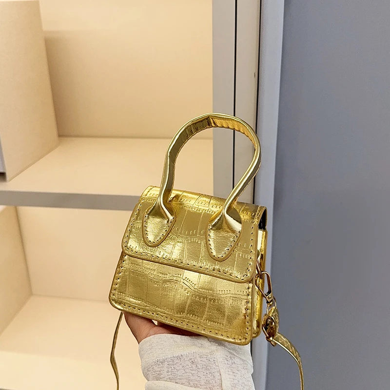 Candy Colored Stone Patterned Shiny Mini Flip Small Square Bag Shoulder Bag and Crossbody Bag Suitable for Commuting Gatherings