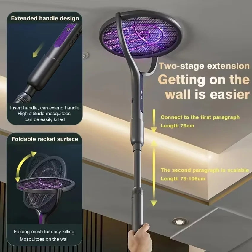 Automatic Mosquito Swatter, Telescopic, Rotatable Mesh For Wider Coverage, USB Charging, Fast, Long Standby Time