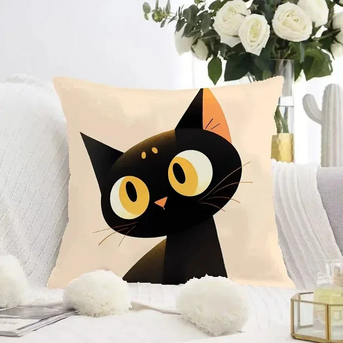Cute Black Cat Double-sided Printed pillow cover Short plush Suitable living rooms bedrooms sofas throw cushion cover