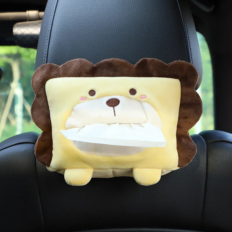 Cartoon Tissue Box Holder Cute Short Plush Tissue Boxes Bracket Auto Armrest Box Car Seat Back Car Decorations Car Tissue Holder