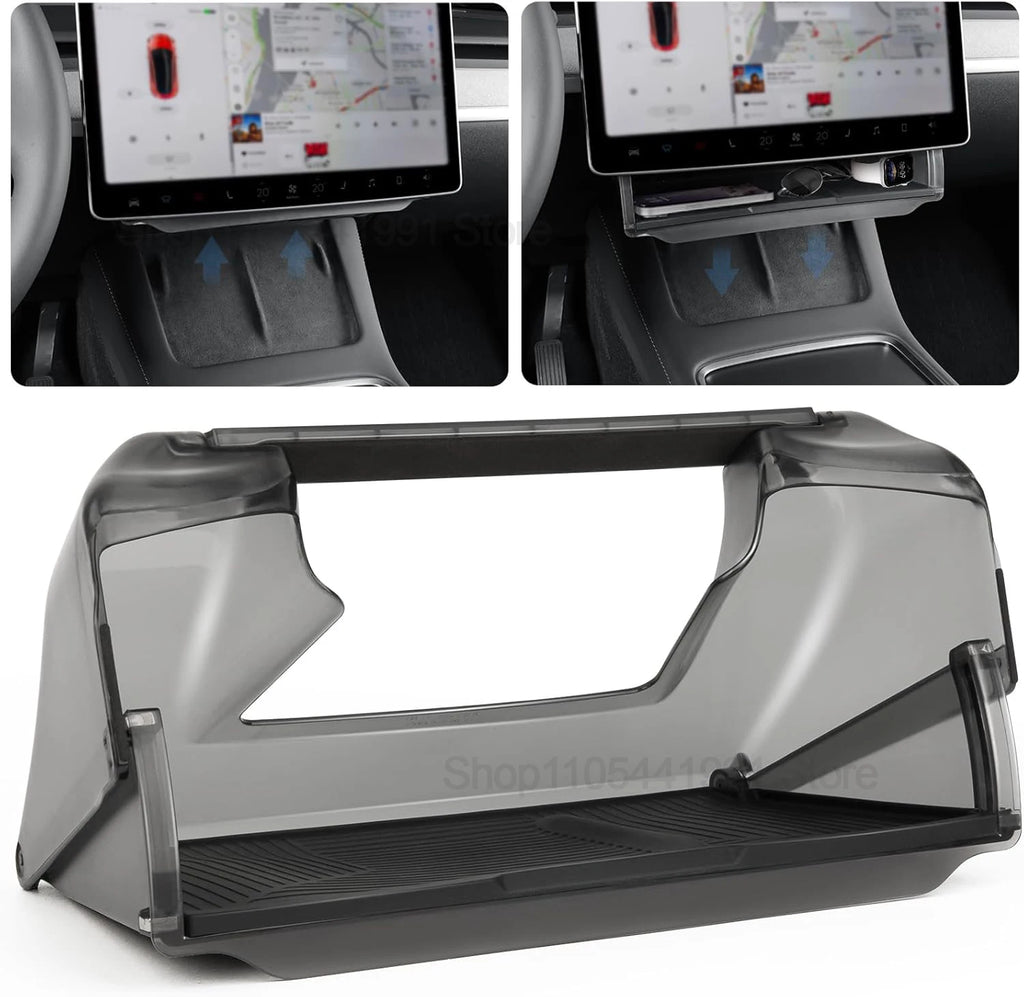 Car Central Control Under Screen Storage Box for Tesla Model 3/Y 2019-2025 Hidden Privacy Storage with Anti-Slip Silicone Pad ﻿