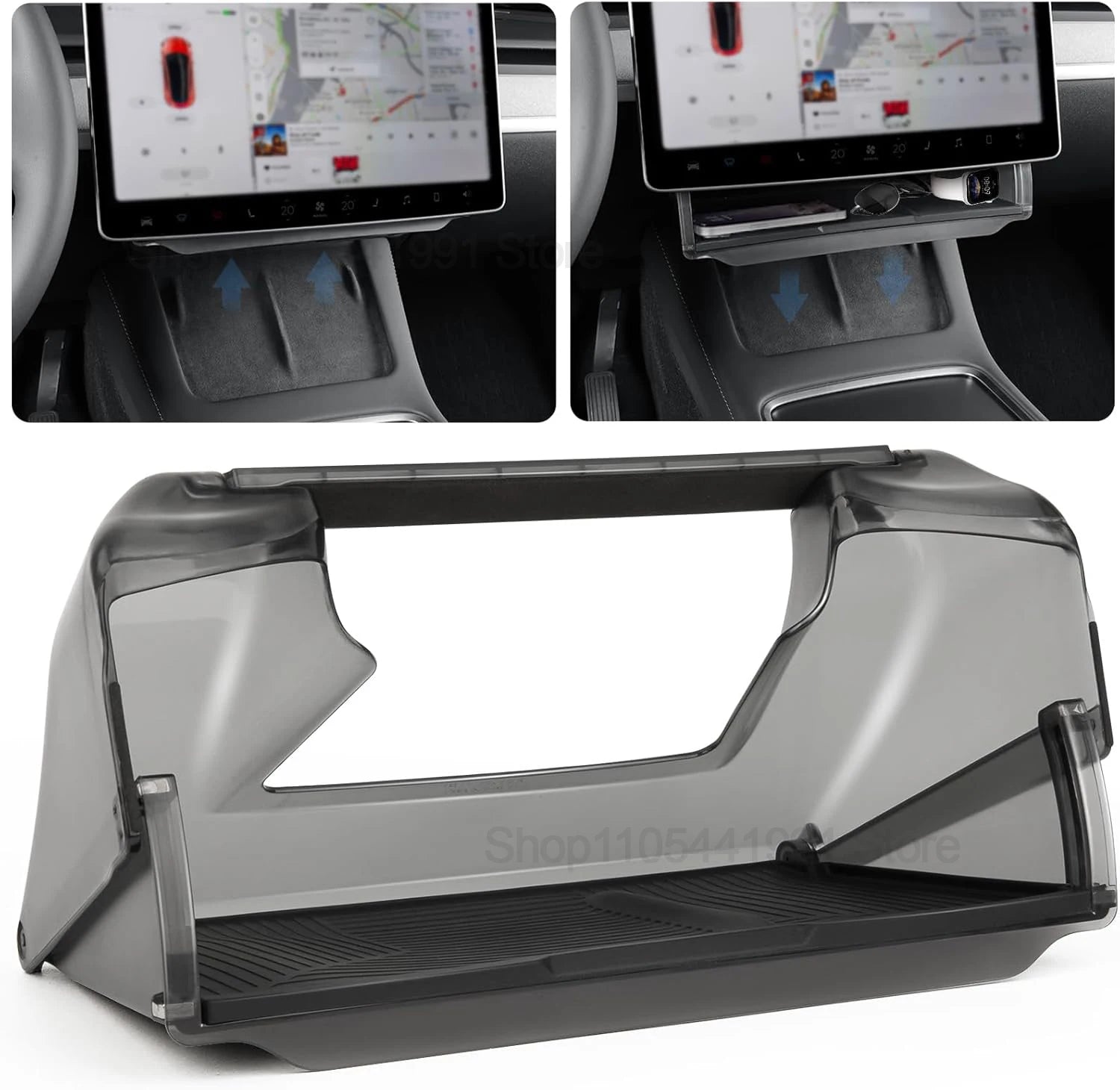Car Central Control Under Screen Storage Box for Tesla Model 3/Y 2019-2025 Hidden Privacy Storage with Anti-Slip Silicone Pad ﻿