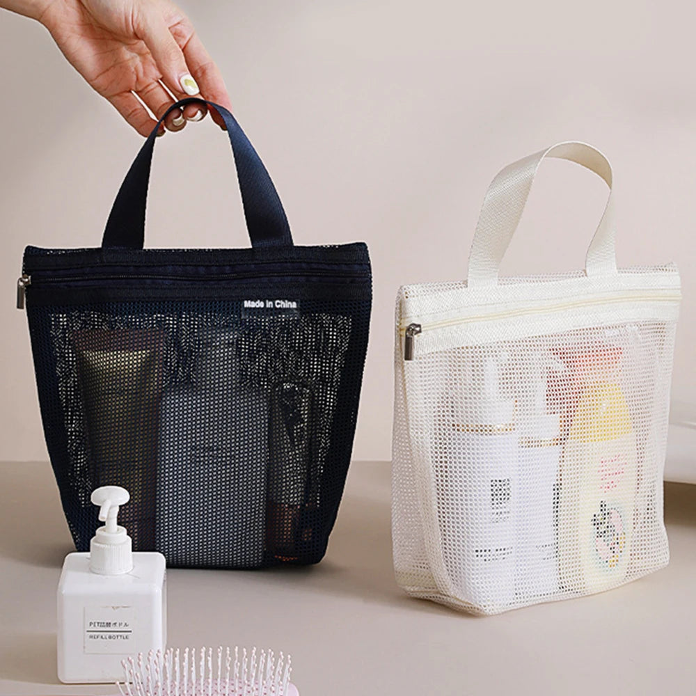 Portable Toiletry Storage Bags Mesh Travel Makeup Handbags Washing Body Shower Tools Organizer Hanging Lightweight Toiletry Bag
