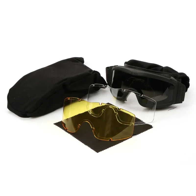 Tactical Goggles Mountaineering Shooting Sunglasses Windproof Sand Control Motocross CS Glasses 3 Lenses Replaceable Motorcycle
